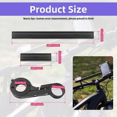 Two Piece Bike Handlebar Extender Kit With 10cm Or 30cm Length Single And Double Clamp Mounts For Attaching Lamp GPS Or Speedometer