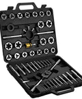 Open case displaying 45 Piece Metric Tap And Die Set For Threading And Rethreading M6 To M25 With Wrenches Case And Extra Tools
