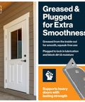 Visual of a white door with Beefy Stainless Steel Ball Bearing Door Hinges Set, emphasizing grease and plug features for smooth use.