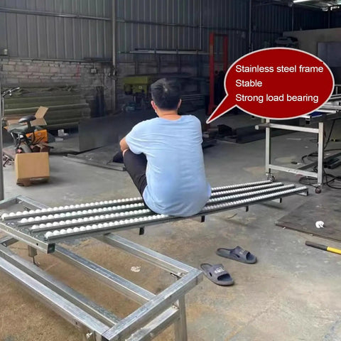 Light Duty Roller Conveyor System 30cm Wide With Unpowered Splicable Slides Anti Rust ABS Frame Durable Silver Finish Workhorse For Warehouses Buckets Unloading And Light Duty Material Handling, stainless steel frame