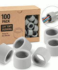 100 Pack Three Quarter Inch Emt Insulating Conduit Bushings White Plastic Cable Grommets in a box, ideal for electrical installations.