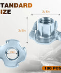 Heavy Duty 1/4-20 T Nuts With Four Prongs For Wood Furniture Cabinets And Rock Climbing Holds Zinc Plated Steel Rust Resistant