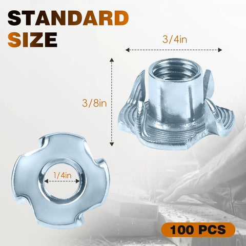 Heavy Duty 1/4-20 T Nuts With Four Prongs For Wood Furniture Cabinets And Rock Climbing Holds Zinc Plated Steel Rust Resistant