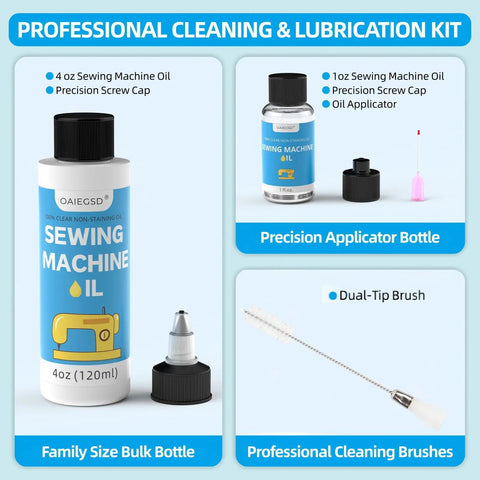 Clear Odorless Sewing Machine Oil and Cleaning Kit with Applicator and Brush, ISO VG 10 Low Viscosity Lubricant, 4 oz bottle