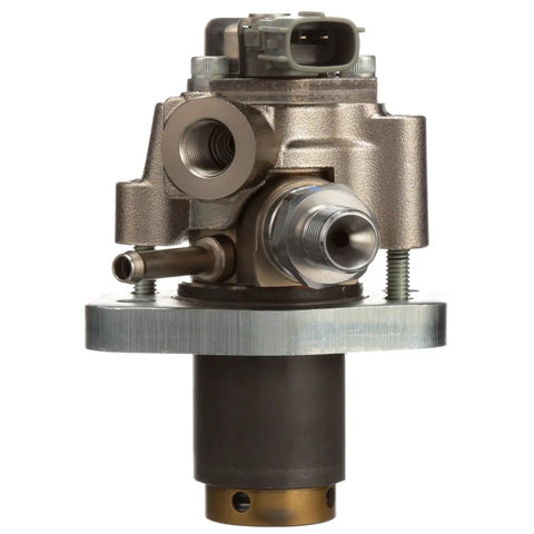 Brand New Fresh Frame Mounted Mechanical Fuel Pump Assembly with Gaskets Included OE Quality Replacement HM10014 close-up view showing metal construction and connectors.