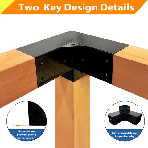 Heavy Duty Iron Pergola Bracket Kit For 4x4 Lumber Three Way Brackets With Metal Base And Screws Included For Pergolas Gazebos Built For Long Lasting Outdoor Use And Fast Easy Install