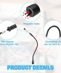 Diagram showing 360-degree rotating alligator clip with magnetic base and flexible gooseneck of Four Pack Helping Hands Soldering Clamp Set With Magnetic Gooseneck Arms And Alligator Clips For Electronics Repair And Jewelry DIY Must Have On Any Workbench, 12.5 Inch Long, Silver And Black.