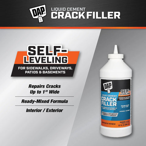 Easy To Use Liquid Cement Crack Filler For Concrete Patch Up Cracks Fast Self Leveling Interior And Exterior Repair Dries Gray To Match Existing Concrete 32 Oz bottle