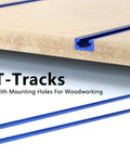 Close-up of 800mm aluminum T-track with predrilled holes, shown on a wooden surface for easy install and smooth sliding fit.