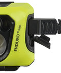 Enduro Pro USB Rechargeable Headlamp With 200 Lumen Output And 2080 Candela, yellow headlamp showing charge indicator and USB cable