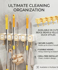 Broom Holder Wall Mount Self Adhesive Mop And Broom Organizer With 4 Grippers And 5 Hooks, beige and yellow duck design