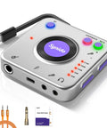 Portable Guitar Audio Interface 24Bit 96kHz USB C Gear With Instrument Gain, silver casing, headphone out, loopback buttons visible.