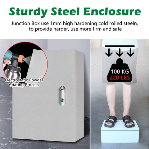 Wall Mounted Electrical Junction Box Lockable Steel Enclosure All Weather And Dustproof Outdoor And Indoor Distribution Box With Outlet Hole 31.5 W X 39.38 H X 9.83 D Tough As Nails Heavy Duty Metal Housing, front view