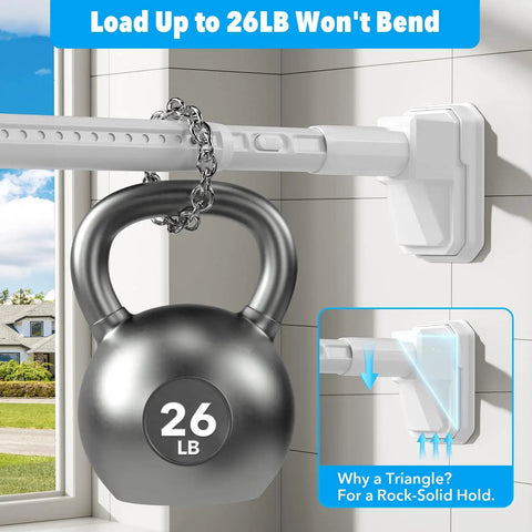 Ultra Long Tension Curtain Rod 41 To 185 Inches No Drilling Install for Patio Windows with 26 lb weight hanging