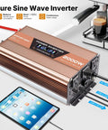 2000 Watt Pure Sine Wave Power Inverter 4000 Watt Peak Converter Transforms 12V DC To 120V AC Straight Up Smooth with LCD display.