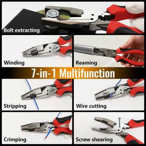 8.5 Inch 7 In 1 Linesman Pliers Set With Wire Cutter Stripper Crimper Bolt Extractor Reamer And Screw Shearing For Electricians