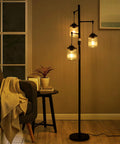 Industrial Farmhouse Floor Lamp With Three Glass Shades, Tall Standing Lamp With Dimmable Switch, Sturdy Black Base For Living Room Bedroom Office Home Decor, Modern Rustic Lighting That Hits