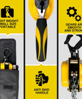 Close-up of Tiny But Mighty Mini Chain Hoist Come Along Half Ton 1100 Lbs Capacity showing anti-skid handle and gear mechanism.