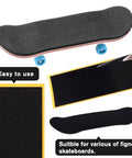 24 Pack Foam Grip Tape for Fingerboards 38x110mm Anti Slip PU Foam Self Adhering Black Grippy Tape shown on mini skateboard
