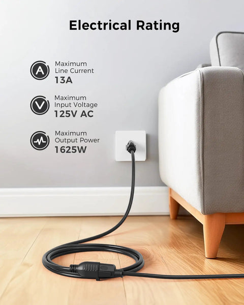 ETL Listed Two Pack 16 AWG Heavy Duty Power Extension Cords, 10 Foot, 3 Prong NEMA 5-15P To 5-15R, Indoor Outdoor, Black, in use