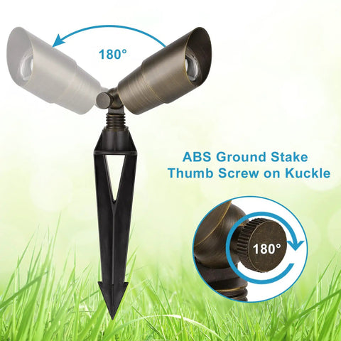Adjustable Brass Mini Landscape Light With 450 Lumen Output, 5W MR16 LED, 12V AC/DC, Waterproof Outdoor Spotlight, Ground Stake