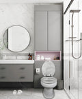 Elongated Marble Toilet Seat With Zinc Alloy Hinges Easy Install And Clean Anti Pinch Safety Durable Gray Finish in modern bathroom