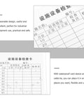 Industrial Equipment Inspection Tags Kit 20 Sets with waterproof PVC card sleeves and cable ties showing maintenance log cards.