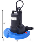 No Sweat One Third Horsepower Submersible Water Pump With Rugged Strainer Base for rapid drainage, 12 inches size for quick flood rescue.