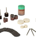 Genesis 8V Variable Speed Rotary Tool Kit 64-piece accessory set with sanding, grinding, polishing bits and attachments.