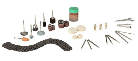 Genesis 8V Variable Speed Rotary Tool Kit 64-piece accessory set with sanding, grinding, polishing bits and attachments.