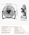 Heavy Duty 14 Inch Floor Fan Becomes A Cooling Beast With 2560 CFM Airflow, 3 Speeds, Industrial Grade Build, front and side view