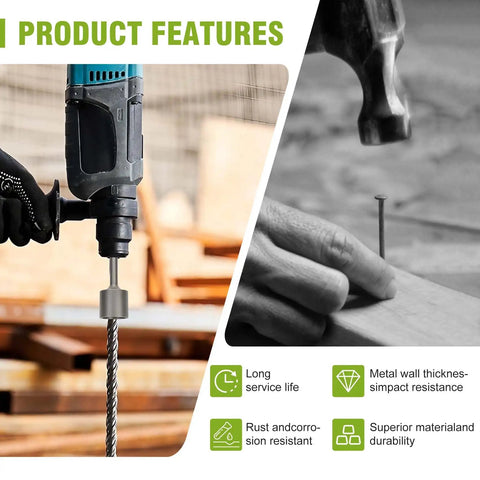 SDS Max T Post Driver attached to hammer drill emphasizing product features such as impact resistance and durability.