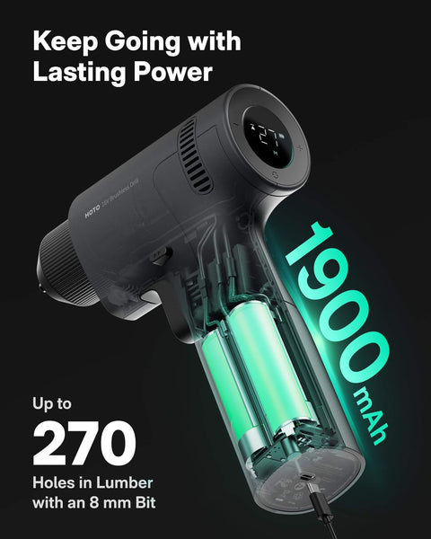 16V Brushless Power Drill With 50 Nm Torque, Smart Digital Display, LED Light, Auto Mode, 1900 mAh battery exposed