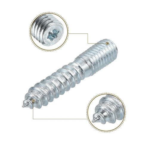 M10x50mm Heavy-Duty Hanger Bolts And M10x20mm Threaded Insert Nuts, close-up of steel bolt showing hex socket and thread design.