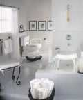 Bathroom with Glacier White Toilet Grab Bar For Safety And Independence installed near toilet for senior support.