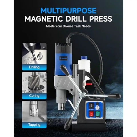 Portable Magnetic Drill Press For Metal features a sleek design for drilling, coring, and tapping tasks in industrial settings.