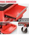 Three Drawer Rolling Tool Chest And Mechanic Seat With Tool Trays Pro Grade Heavy Duty 350 Pound Weight Capacity Red Finish details