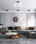 Dope Off White Fabric Drum Shade Ceiling Light With PS Diffuser, Semi Flush Mount Black Frame in modern living room.