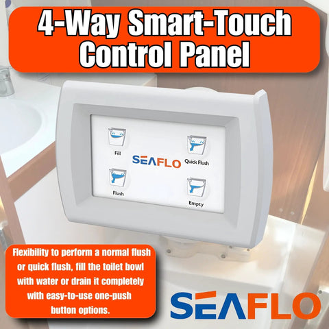 Smart Switch Panel For Quiet Flush Marine Toilets With One-Touch Control, showing 4-way smart-touch functions