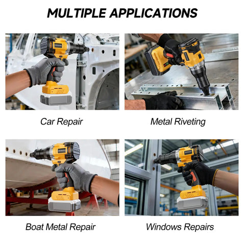 2-In-1 Cordless Brushless Rivet Nut Tool Kit with Auto and Manual Modes used for car, metal, boat, and windows repair