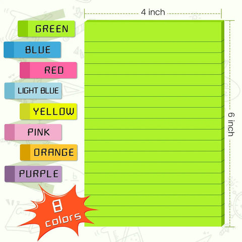 Colorful 4x6 Inch Sticky Notes, Eight Bright Colors, 320 Sheets Total Across Eight Pads, Mega Sticky Adhesive, color options