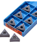 Check Out These 10 Pc Indexable Carbide Lathe Tools With Tough TNMG160408 Inserts And A Super Sharp Edge That Rocks On Stainless Steel Plus Heavy Duty Hard Alloy Turning Blades For All Your Metal Fabrication Jobs - TNMG Inserts in Blue Case