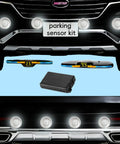 Forward and Reverse Parking Sensor System With Inches Distance Option installed on car bumper, bidirectional display shown.