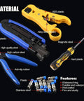 5 In 1 Pro Grade Coaxial Compression Tool Kit With Crimper And Cable Stripper Includes RG6 RG59 RG11 10 Piece F Connectors
