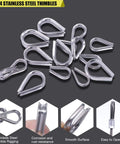 Heavy Duty Wire Rope Thimbles And Aluminum Crimping Loop Sleeves Kit For Rigging Includes 240 Piece Set In 3/64 To 5/32 Inch Range 304 Stainless Steel And Aluminum Construction For Outdoor Cables