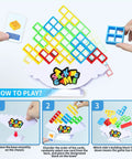 48 Piece Stack Up Tower Game For Adults And Kids Chill Family Game Night Balance Building Blocks Indoor Outdoor Playset Crew Favorite Hangout Activity And Team Bonding Session with colorful pieces and instructions.
