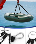 Three Leg Universal Dinghy Lift Slings For Inflatable Boats with Stainless Steel Hardware lifting a small boat.