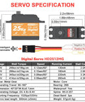 Specifications of Waterproof 25kg All Metal Gears Servo For RC Cars Trucks Crawlers Buggies Boats Planes And Robotics HV Programmable
