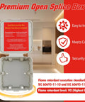Open Splice Junction Box 4 Pack Quick Fix For Open Splices showing interior in home setting with safety features.