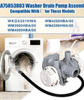 Drain Pump Assembly For Front Load Washing Machines AHA75853803 Cross Reference AP6985799 PS12750086 EAP12750086 With Beefed Up Heavy Duty Housing And Balanced Impeller For Efficient Quiet Waste Water Drainage, gray washer pump with hose